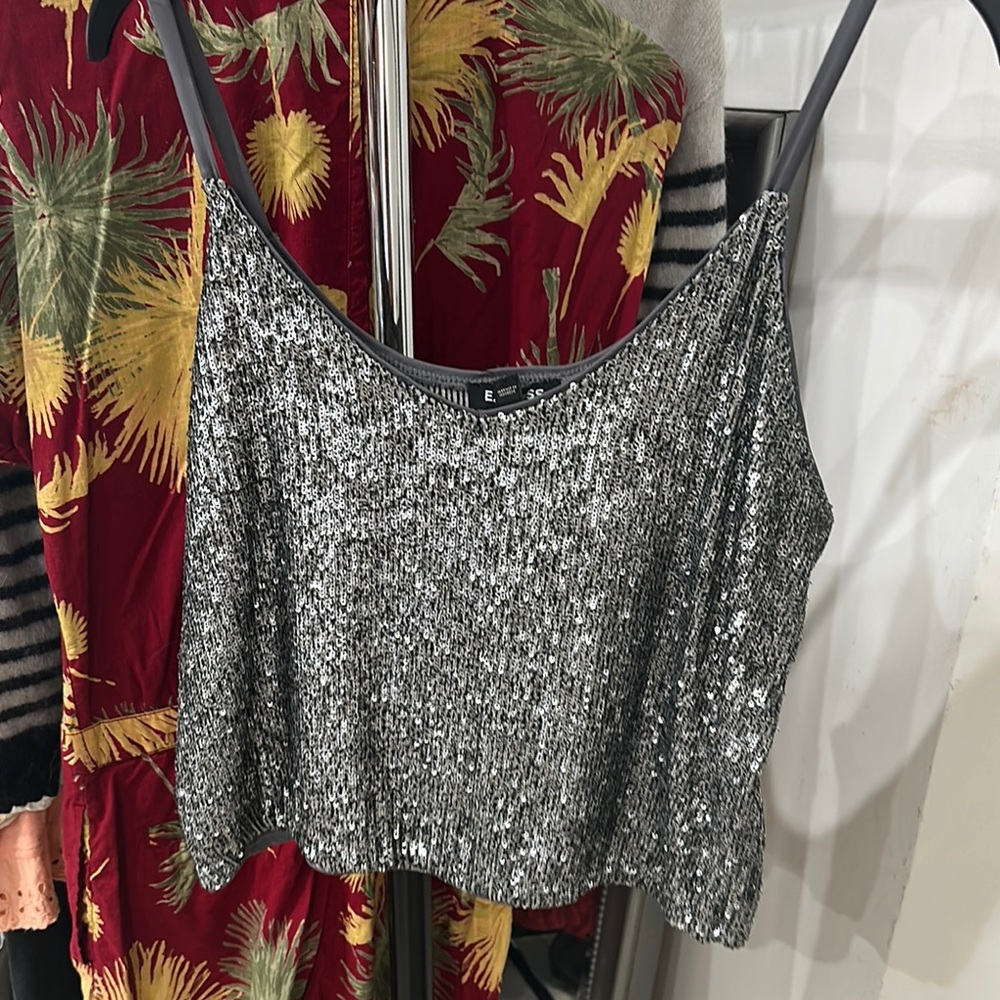 Elegant Silver Sequin Top